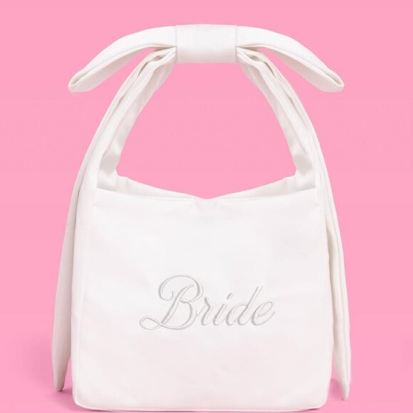 White Satin Bride Bow Bag Bride To Be Purse Bridal Shower Party Accessory - Picture 2 of 6